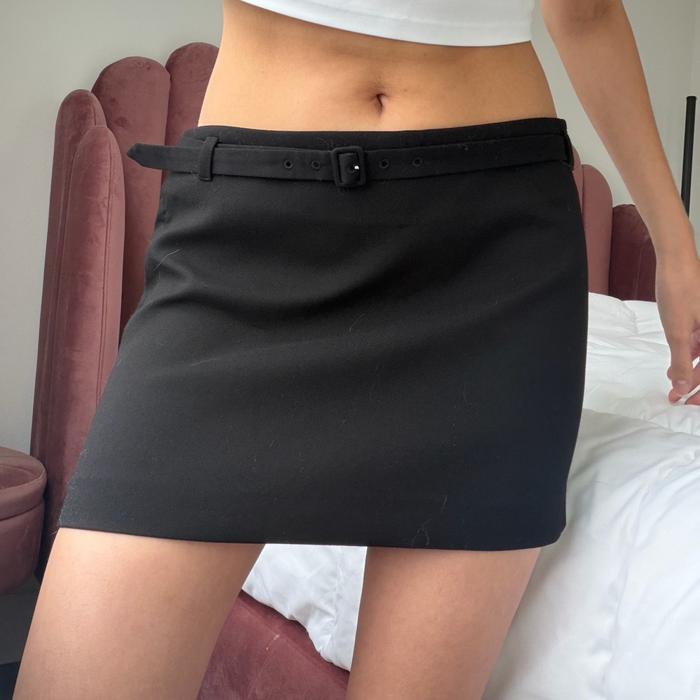 Mango black high rise belted mini skirt